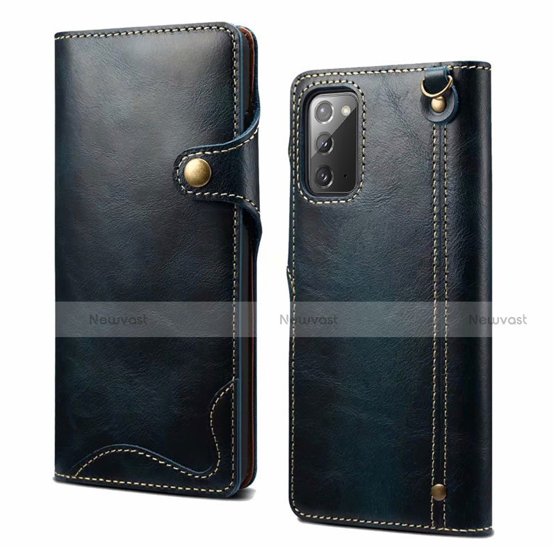 Leather Case Stands Flip Cover T02 Holder for Samsung Galaxy Note 20 5G Blue