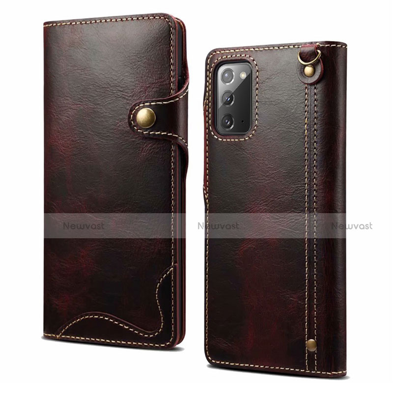 Leather Case Stands Flip Cover T02 Holder for Samsung Galaxy Note 20 5G Red Wine