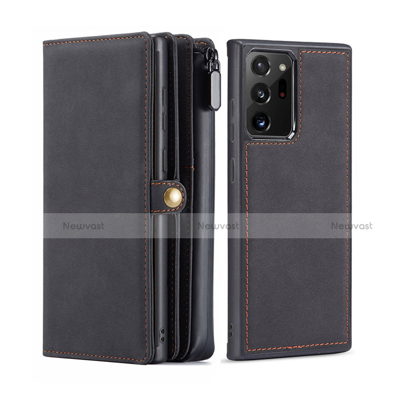 Leather Case Stands Flip Cover T02 Holder for Samsung Galaxy Note 20 Ultra 5G Black