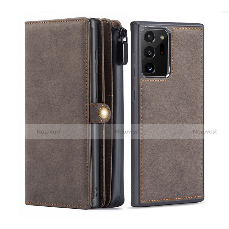 Leather Case Stands Flip Cover T02 Holder for Samsung Galaxy Note 20 Ultra 5G Brown