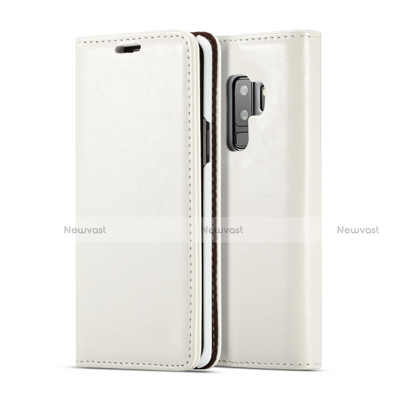 Leather Case Stands Flip Cover T02 Holder for Samsung Galaxy S9 Plus White