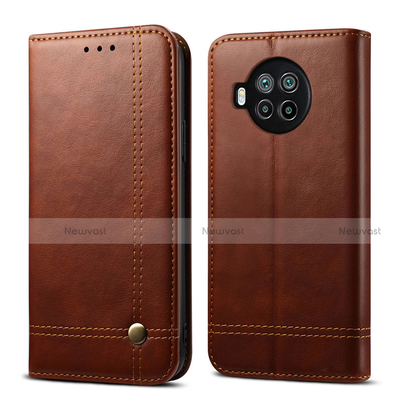 Leather Case Stands Flip Cover T02 Holder for Xiaomi Mi 10i 5G Brown