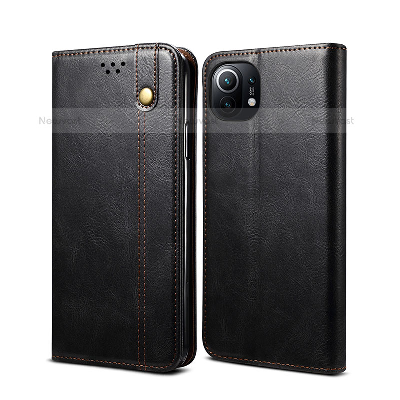 Leather Case Stands Flip Cover T02 Holder for Xiaomi Mi 11 5G Black