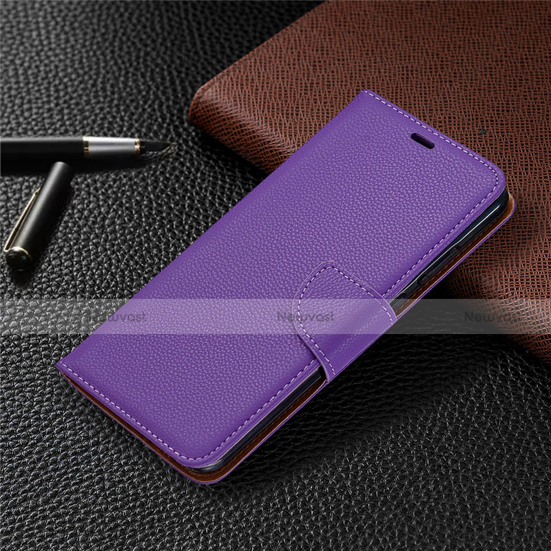 Leather Case Stands Flip Cover T02 Holder for Xiaomi Redmi Note 9 Purple