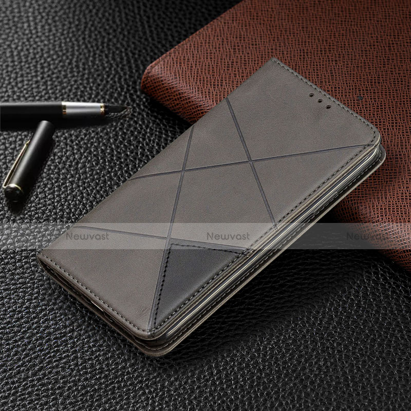 Leather Case Stands Flip Cover T02 Holder for Xiaomi Redmi Note 9S Gray