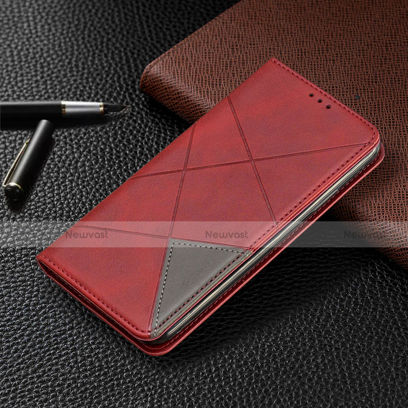 Leather Case Stands Flip Cover T02 Holder for Xiaomi Redmi Note 9S Red