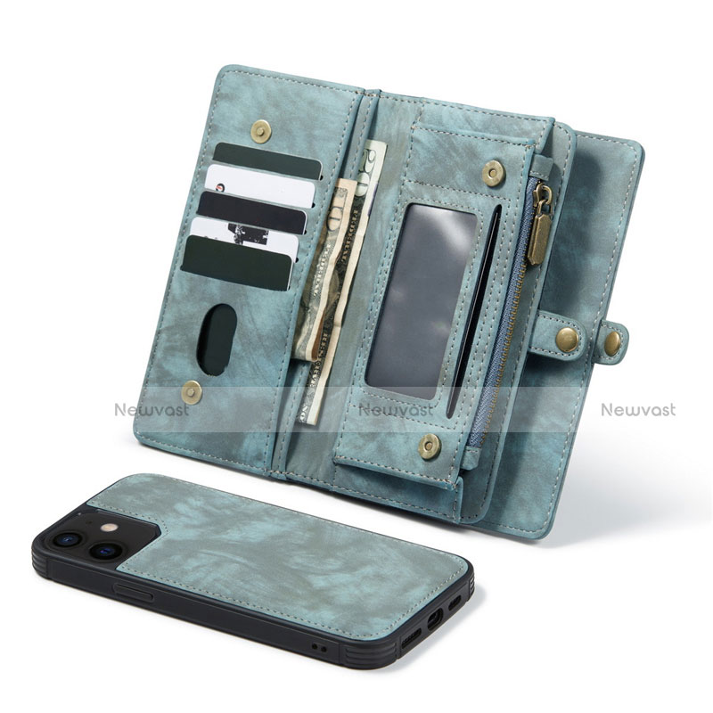 Leather Case Stands Flip Cover T03 Holder for Apple iPhone 12 Cyan