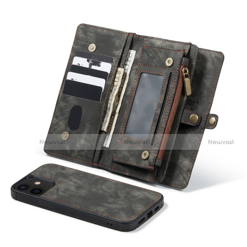 Leather Case Stands Flip Cover T03 Holder for Apple iPhone 12 Mini Black