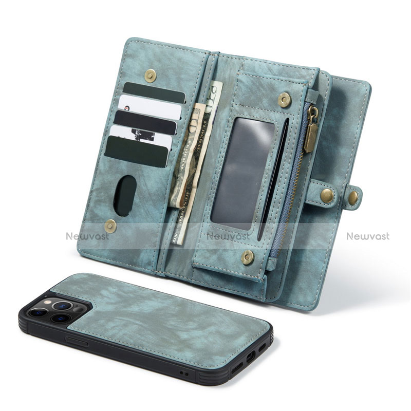 Leather Case Stands Flip Cover T03 Holder for Apple iPhone 12 Pro Max Cyan