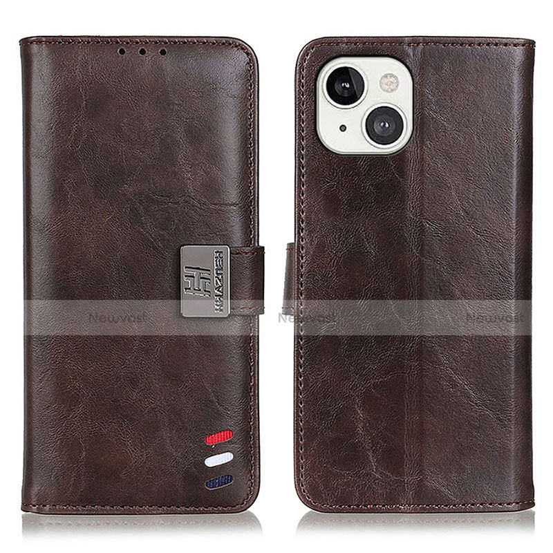 Leather Case Stands Flip Cover T03 Holder for Apple iPhone 13 Brown