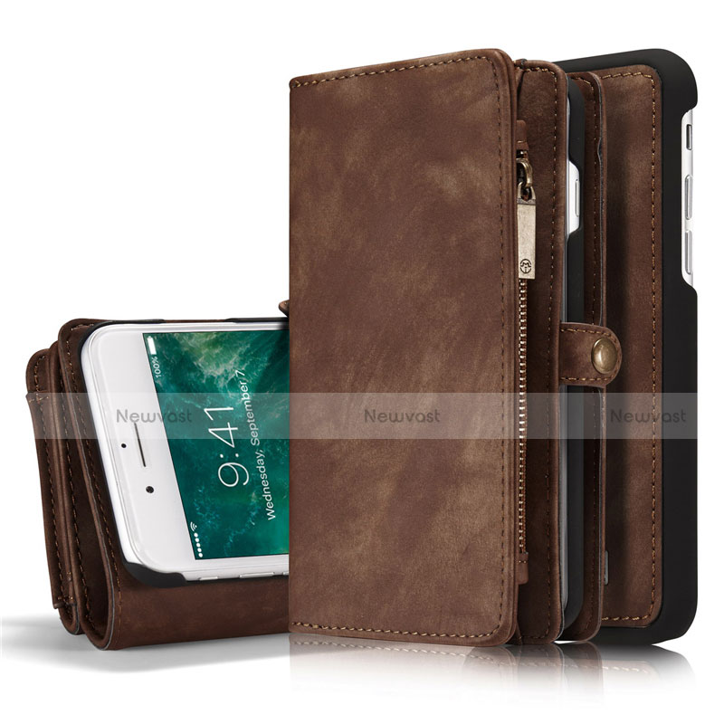 Leather Case Stands Flip Cover T03 Holder for Apple iPhone 7 Plus Brown