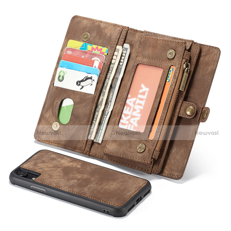 Leather Case Stands Flip Cover T03 Holder for Apple iPhone XR Brown