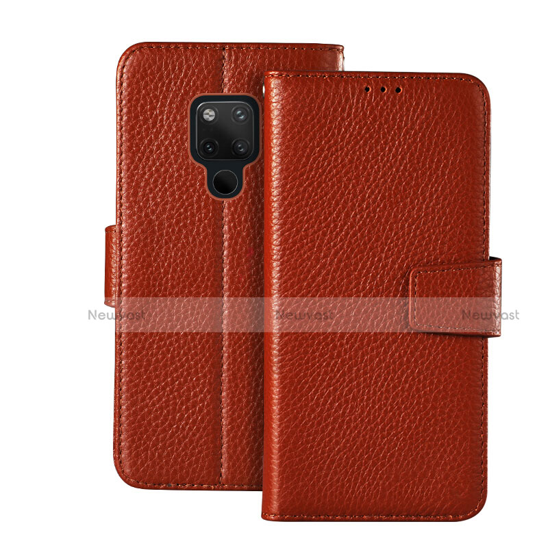 Leather Case Stands Flip Cover T03 Holder for Huawei Mate 20 X 5G Brown