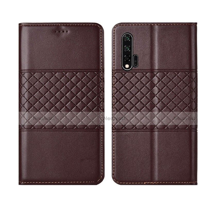 Leather Case Stands Flip Cover T03 Holder for Huawei Nova 6 Brown