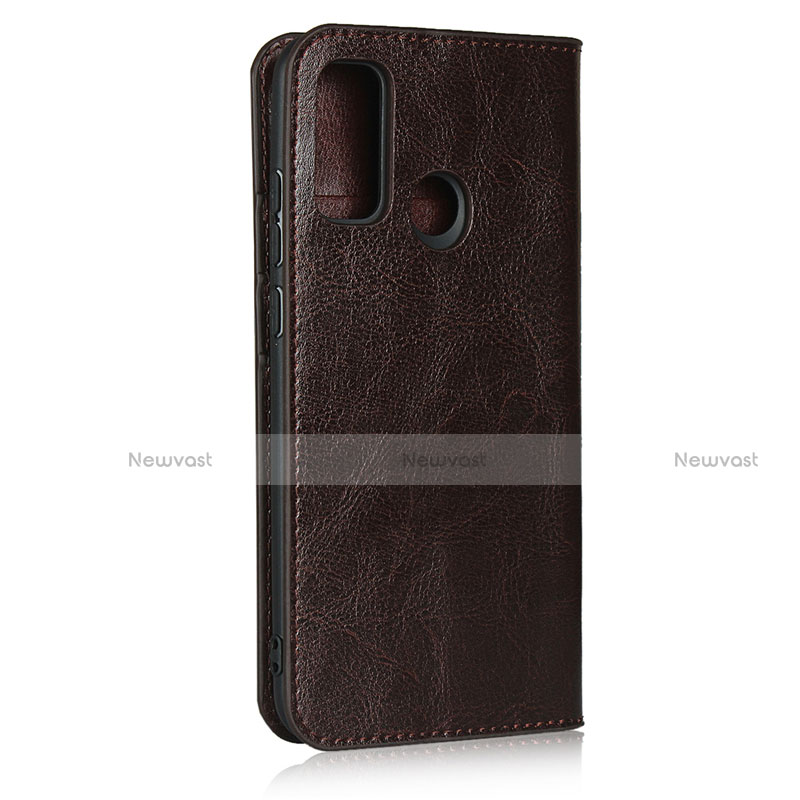 Leather Case Stands Flip Cover T03 Holder for Huawei P Smart (2020) Brown