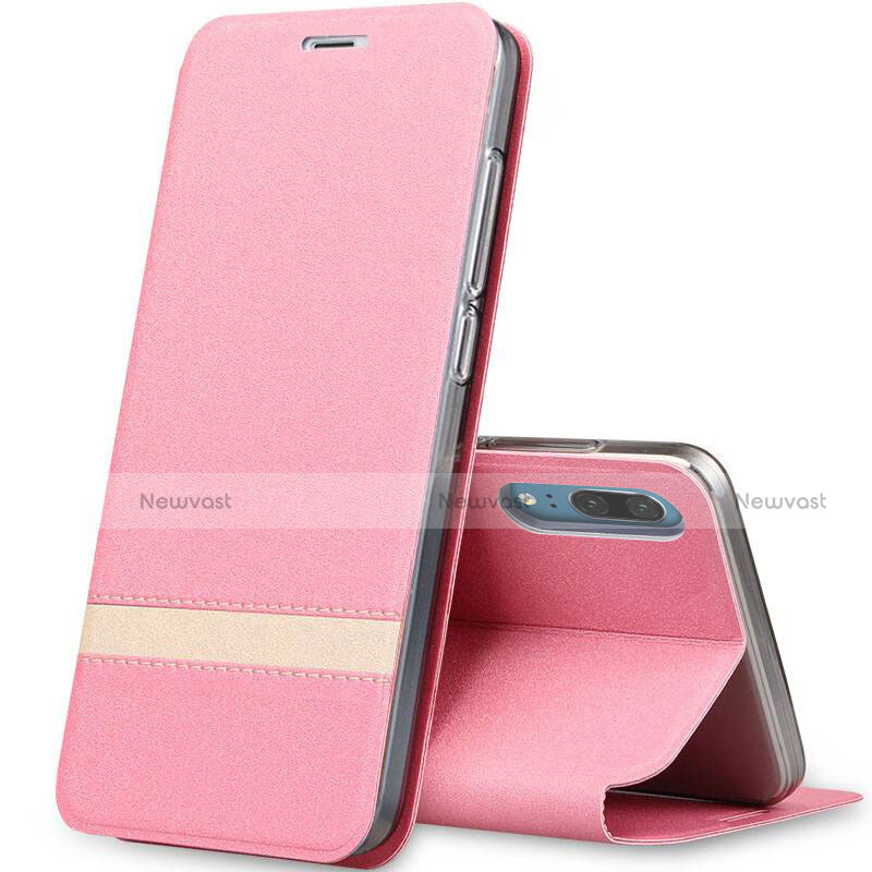 Leather Case Stands Flip Cover T03 Holder for Huawei P20 Rose Gold