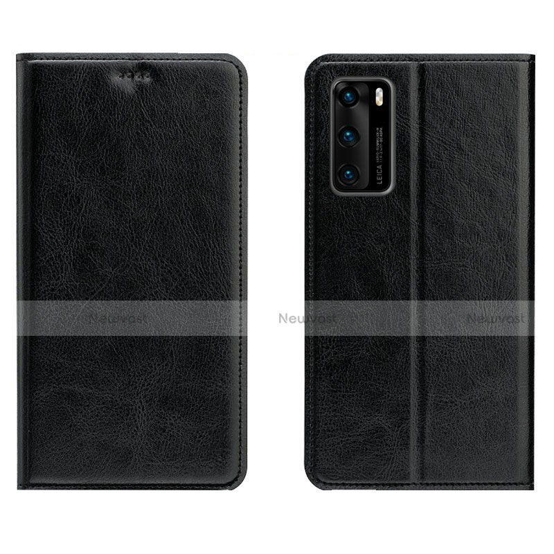 Leather Case Stands Flip Cover T03 Holder for Huawei P40 Black