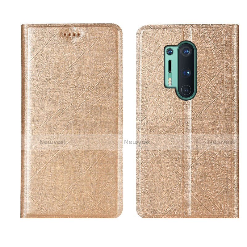 Leather Case Stands Flip Cover T03 Holder for OnePlus 8 Pro Gold