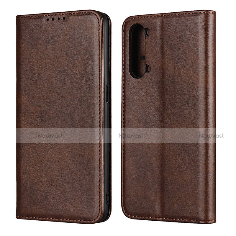 Leather Case Stands Flip Cover T03 Holder for Oppo A91 Brown