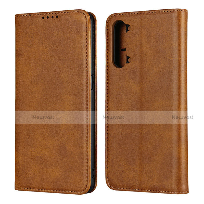 Leather Case Stands Flip Cover T03 Holder for Oppo A91 Orange