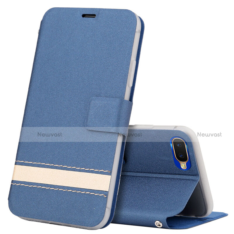 Leather Case Stands Flip Cover T03 Holder for Oppo K1 Blue