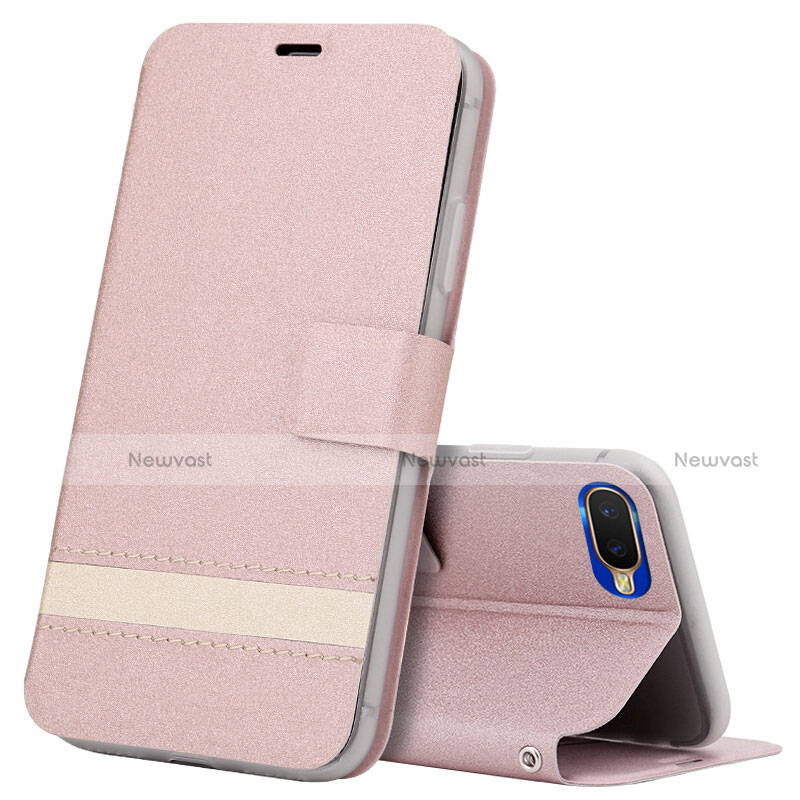Leather Case Stands Flip Cover T03 Holder for Oppo R15X Rose Gold
