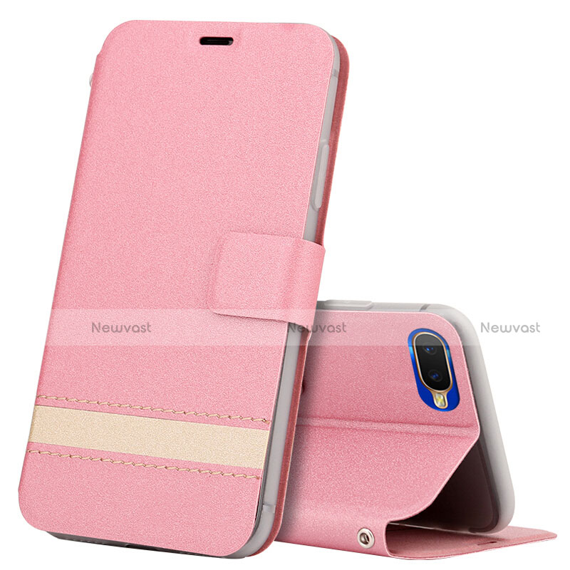 Leather Case Stands Flip Cover T03 Holder for Oppo R17 Neo Pink