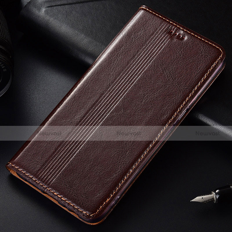 Leather Case Stands Flip Cover T03 Holder for Samsung Galaxy Note 10 Plus 5G Brown