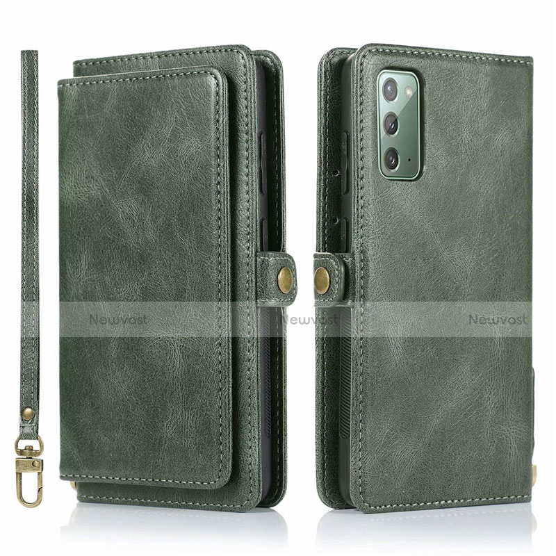 Leather Case Stands Flip Cover T03 Holder for Samsung Galaxy Note 20 5G Green