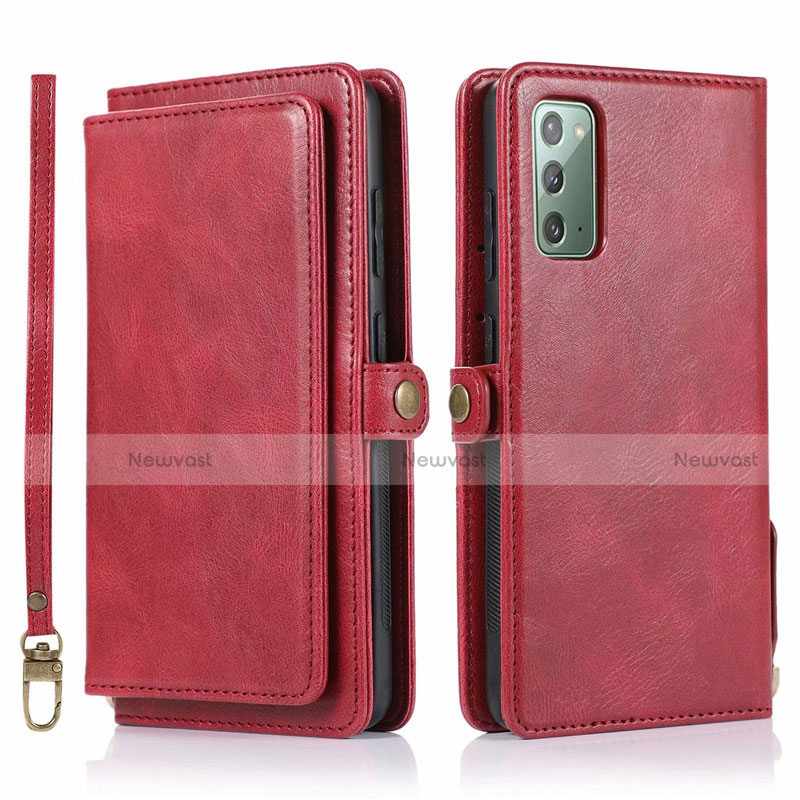 Leather Case Stands Flip Cover T03 Holder for Samsung Galaxy Note 20 5G Red