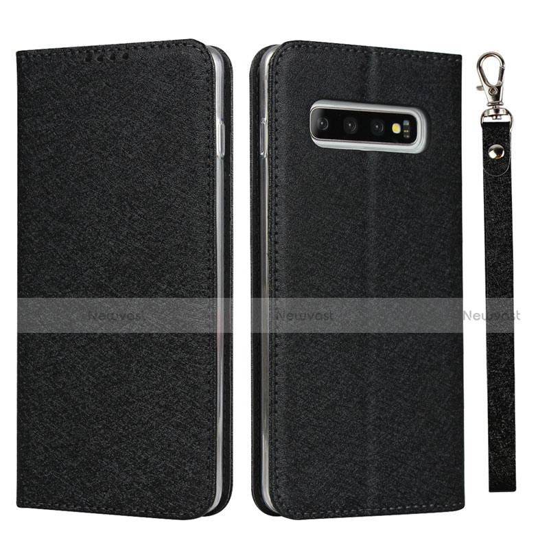 Leather Case Stands Flip Cover T03 Holder for Samsung Galaxy S10 5G Black