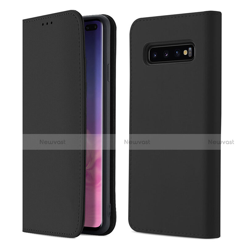 Leather Case Stands Flip Cover T03 Holder for Samsung Galaxy S10 Plus Black