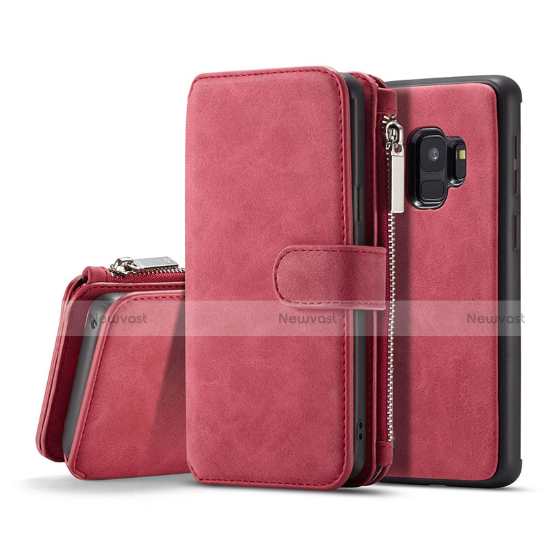 Leather Case Stands Flip Cover T03 Holder for Samsung Galaxy S9 Red