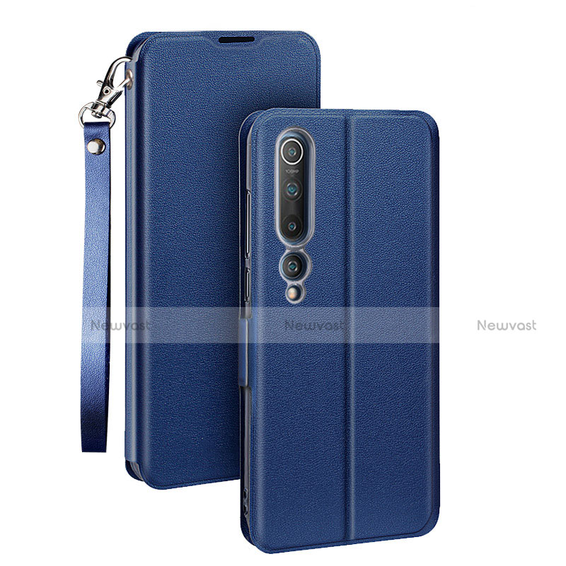 Leather Case Stands Flip Cover T03 Holder for Xiaomi Mi 10 Blue