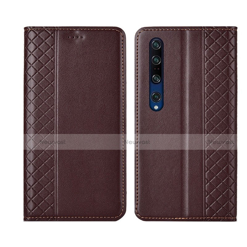 Leather Case Stands Flip Cover T03 Holder for Xiaomi Mi 10 Pro Brown