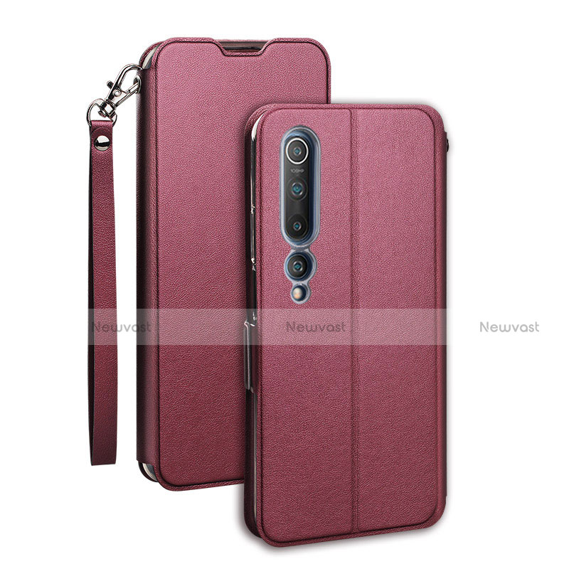 Leather Case Stands Flip Cover T03 Holder for Xiaomi Mi 10 Red Wine