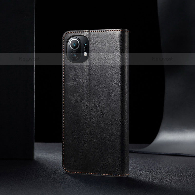 Leather Case Stands Flip Cover T03 Holder for Xiaomi Mi 11 Lite 4G Black