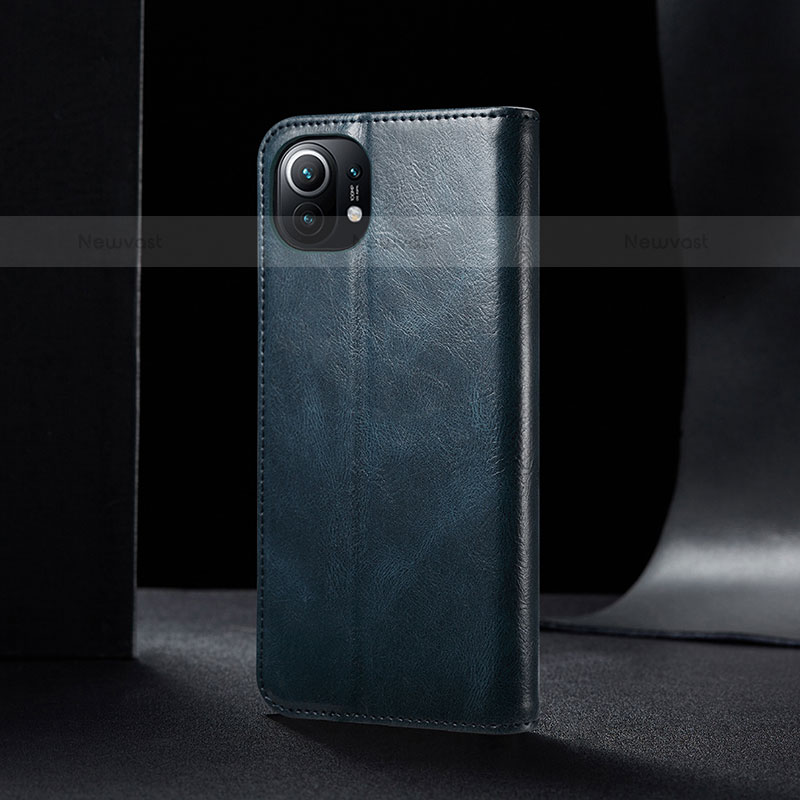 Leather Case Stands Flip Cover T03 Holder for Xiaomi Mi 11 Lite 4G Blue