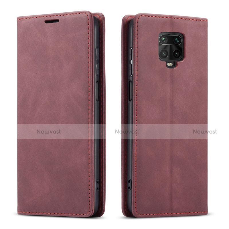 Leather Case Stands Flip Cover T03 Holder for Xiaomi Redmi Note 9 Pro Max Red Wine