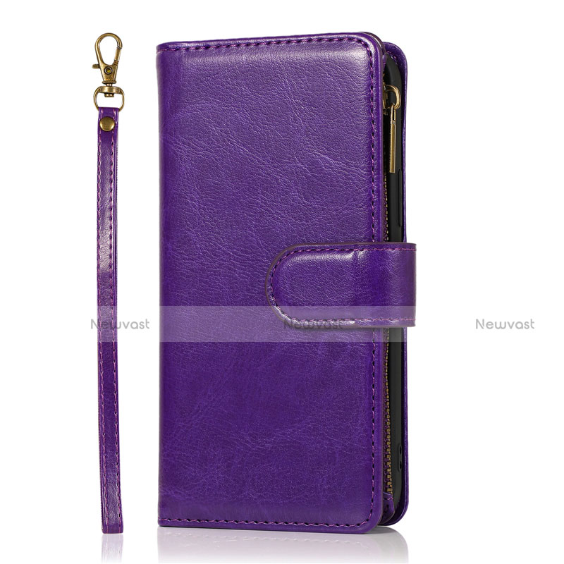 Leather Case Stands Flip Cover T04 Holder for Apple iPhone 12 Pro Max Purple