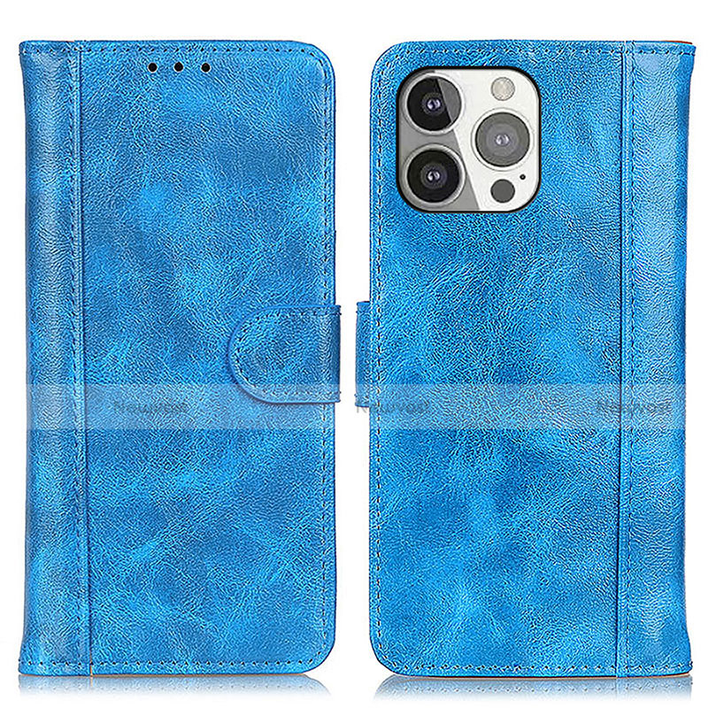 Leather Case Stands Flip Cover T04 Holder for Apple iPhone 14 Pro Blue