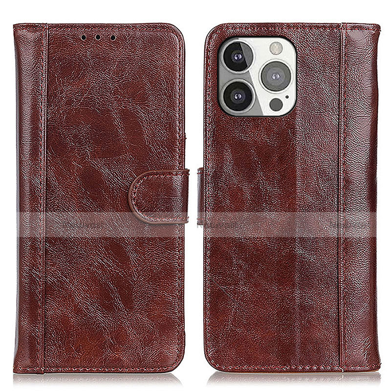 Leather Case Stands Flip Cover T04 Holder for Apple iPhone 14 Pro Brown