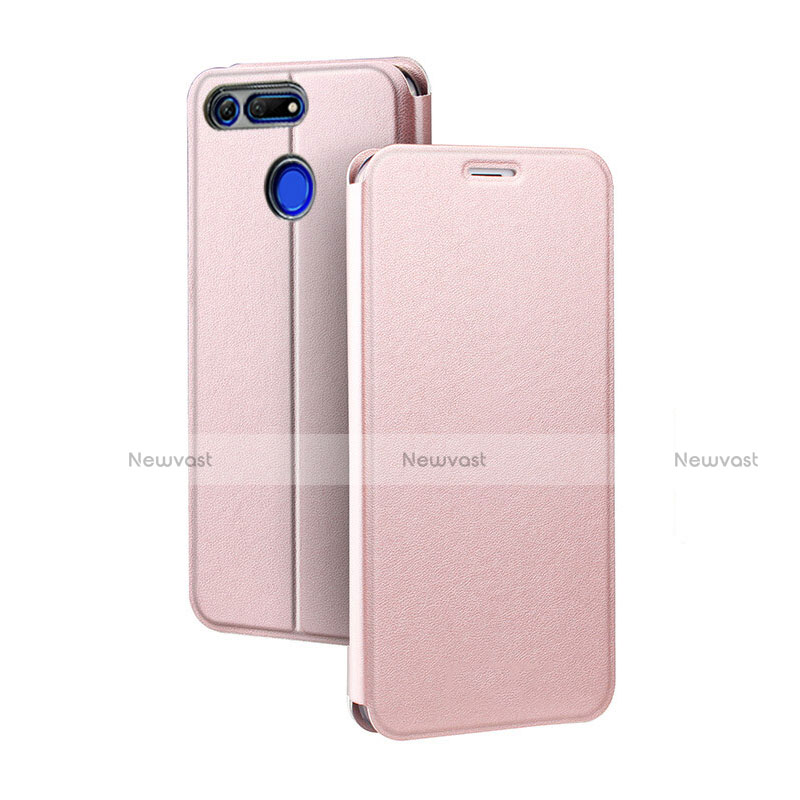 Leather Case Stands Flip Cover T04 Holder for Huawei Honor V20 Rose Gold