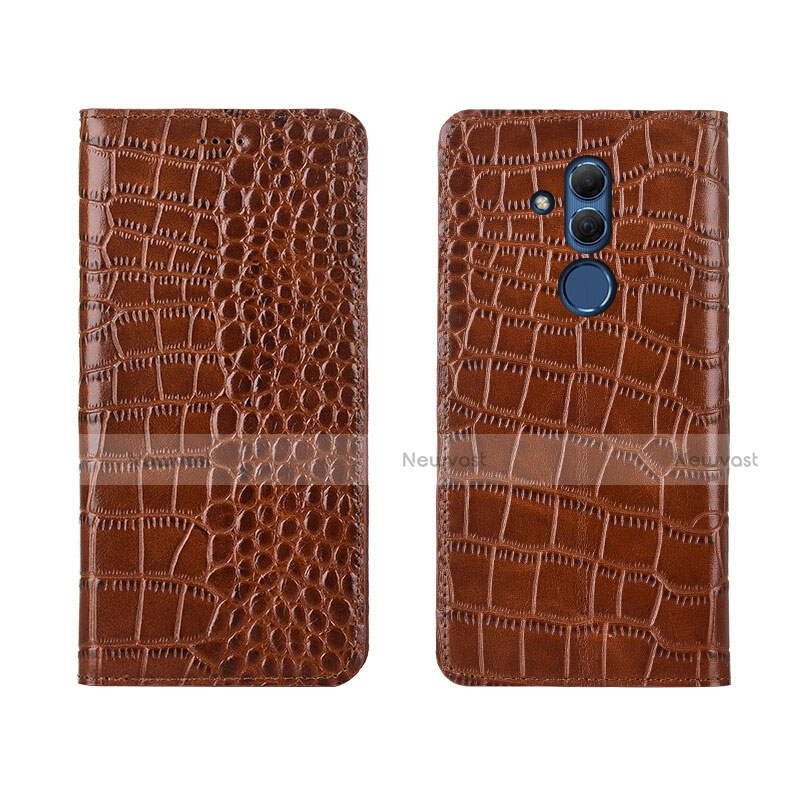 Leather Case Stands Flip Cover T04 Holder for Huawei Mate 20 Lite Brown