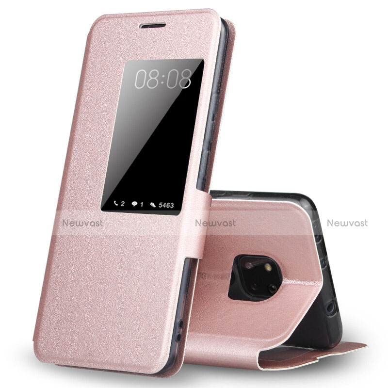 Leather Case Stands Flip Cover T04 Holder for Huawei Mate 20 Pro Rose Gold