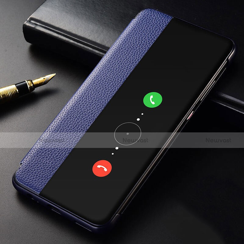 Leather Case Stands Flip Cover T04 Holder for Huawei Mate 30 5G Blue