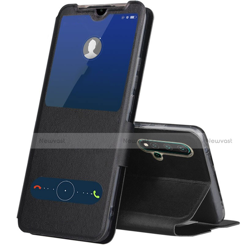 Leather Case Stands Flip Cover T04 Holder for Huawei Nova 5 Black