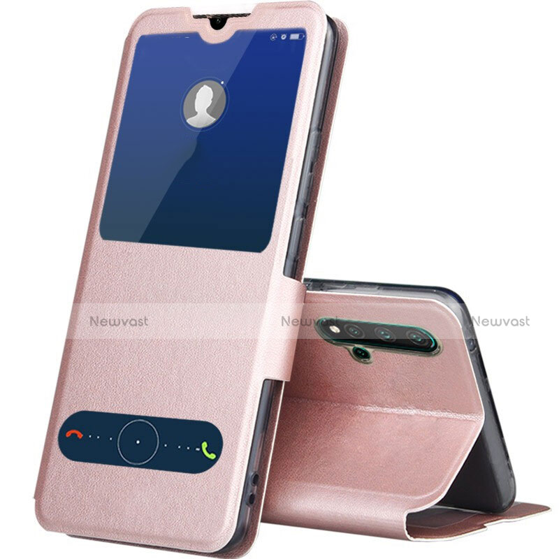 Leather Case Stands Flip Cover T04 Holder for Huawei Nova 5 Pro Rose Gold