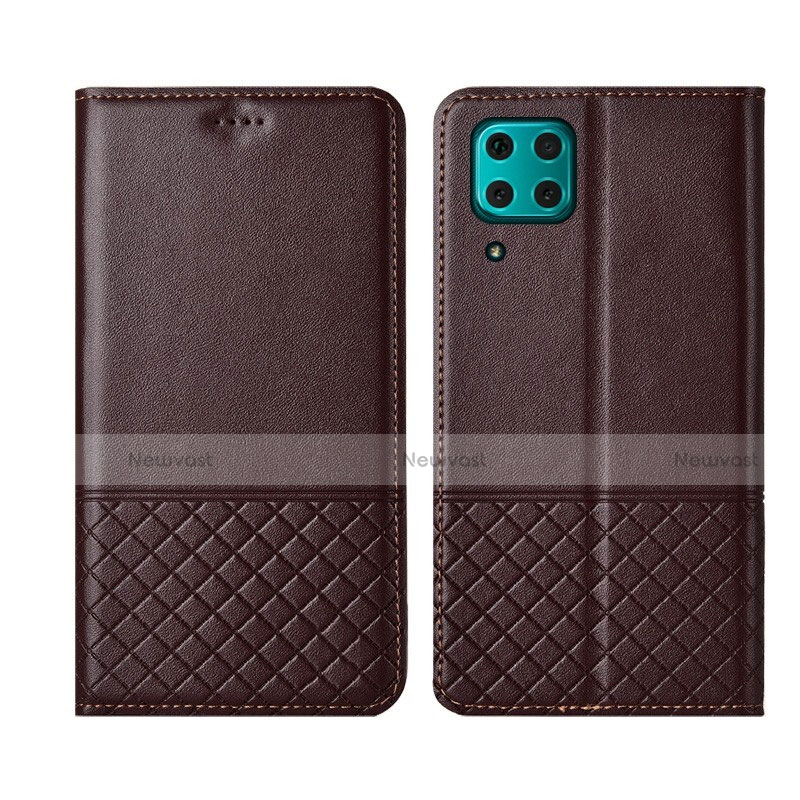 Leather Case Stands Flip Cover T04 Holder for Huawei Nova 6 SE Brown