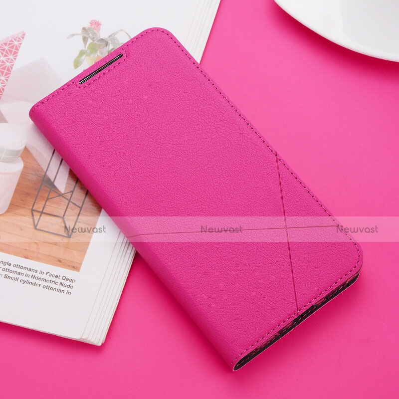 Leather Case Stands Flip Cover T04 Holder for Huawei P20 Lite (2019) Hot Pink